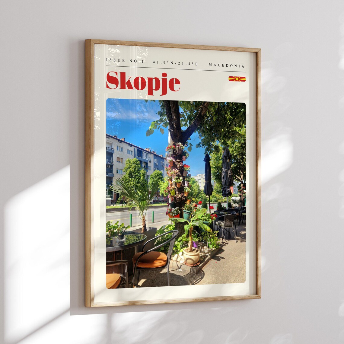 Skopje Macedonia Vintage Travel Poster Sunny Old Town Cafe Scene - Image 2