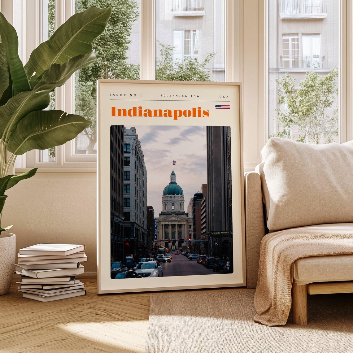 Indianapolis Statehouse Dome Dusk USA Issue 1 Retro Travel Poster
