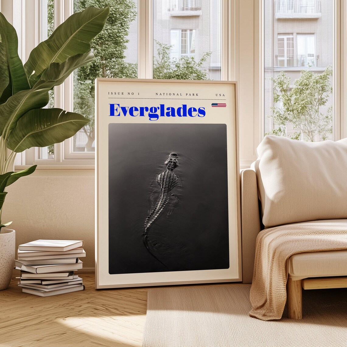Everglades National Park Alligator Dark Water Wildlife Travel Poster