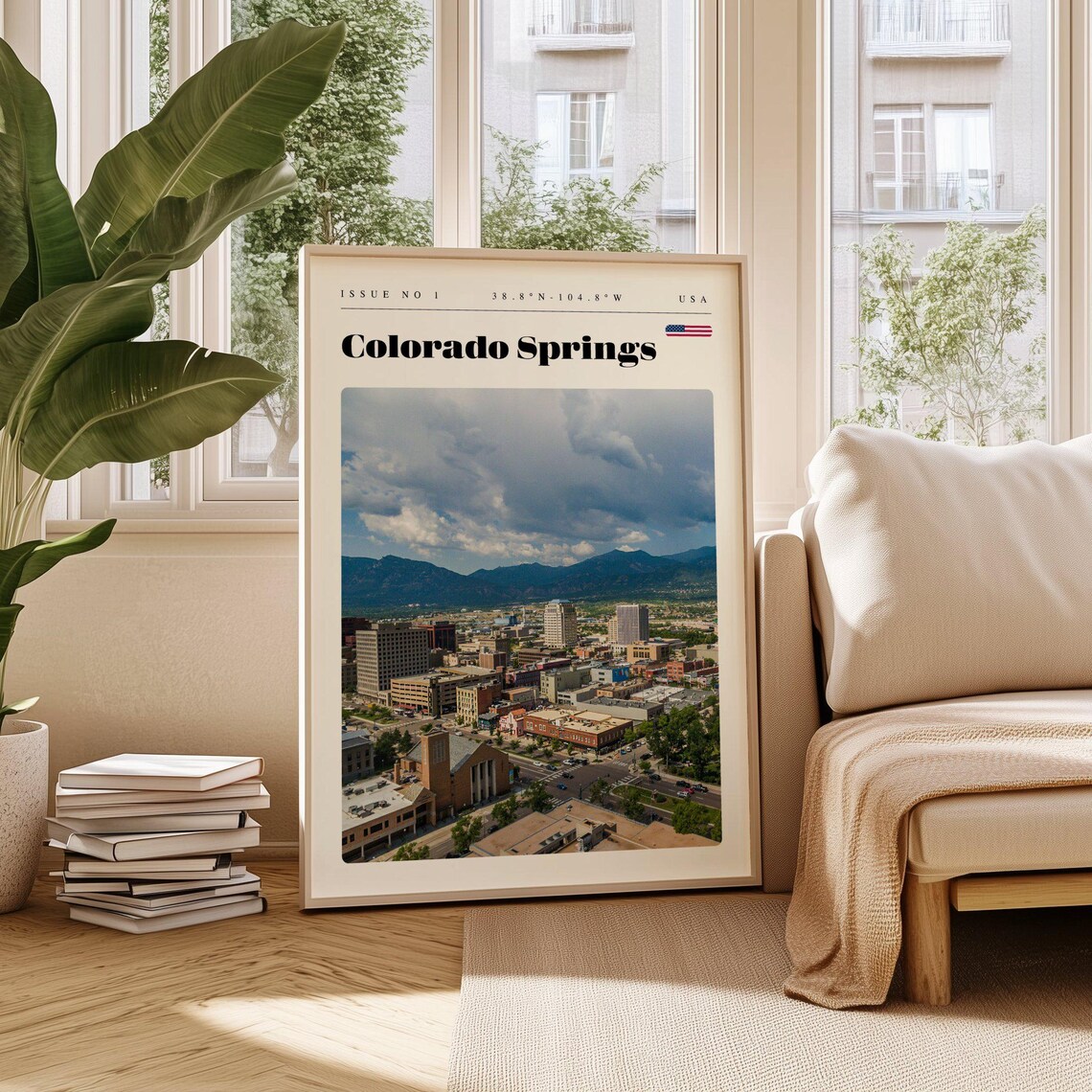 Colorado Springs USA City Below the Mountains Storm Sky Travel Poster