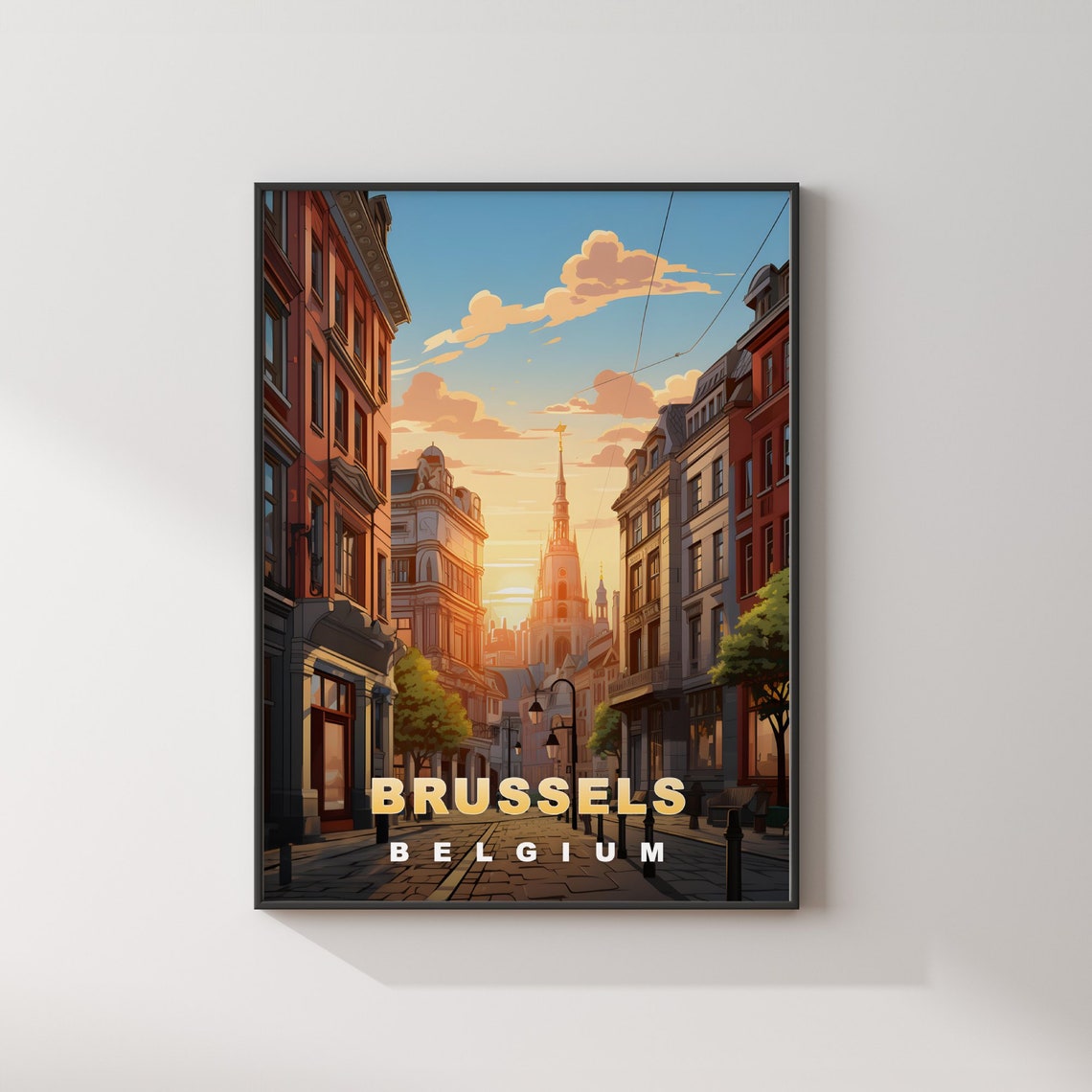 Brussels Belgium Sunset Boulevard Gothic Spire Vintage Travel Poster - Image 2
