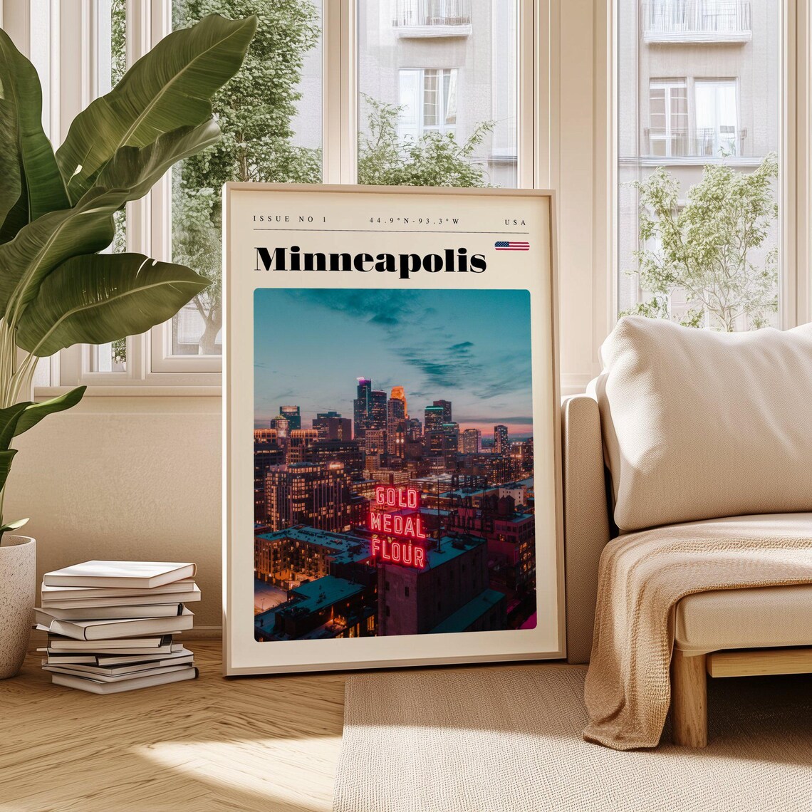 Minneapolis USA Gold Medal Flour Neon Sign Skyline Travel Poster