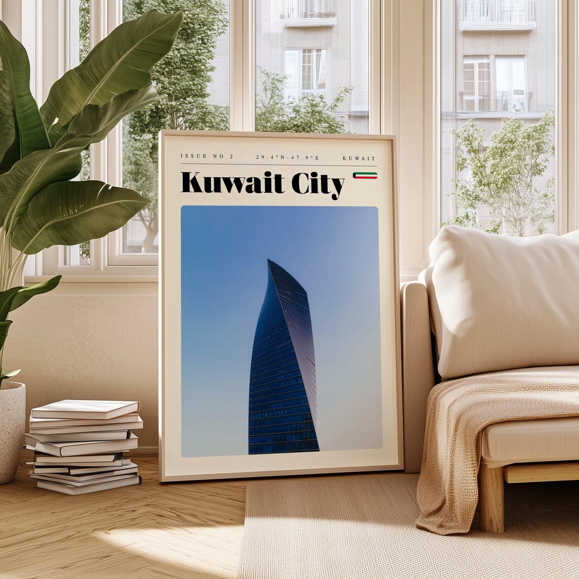 Kuwait City Skyline Al Hamra Twisted Glass Tower Modern Travel Poster