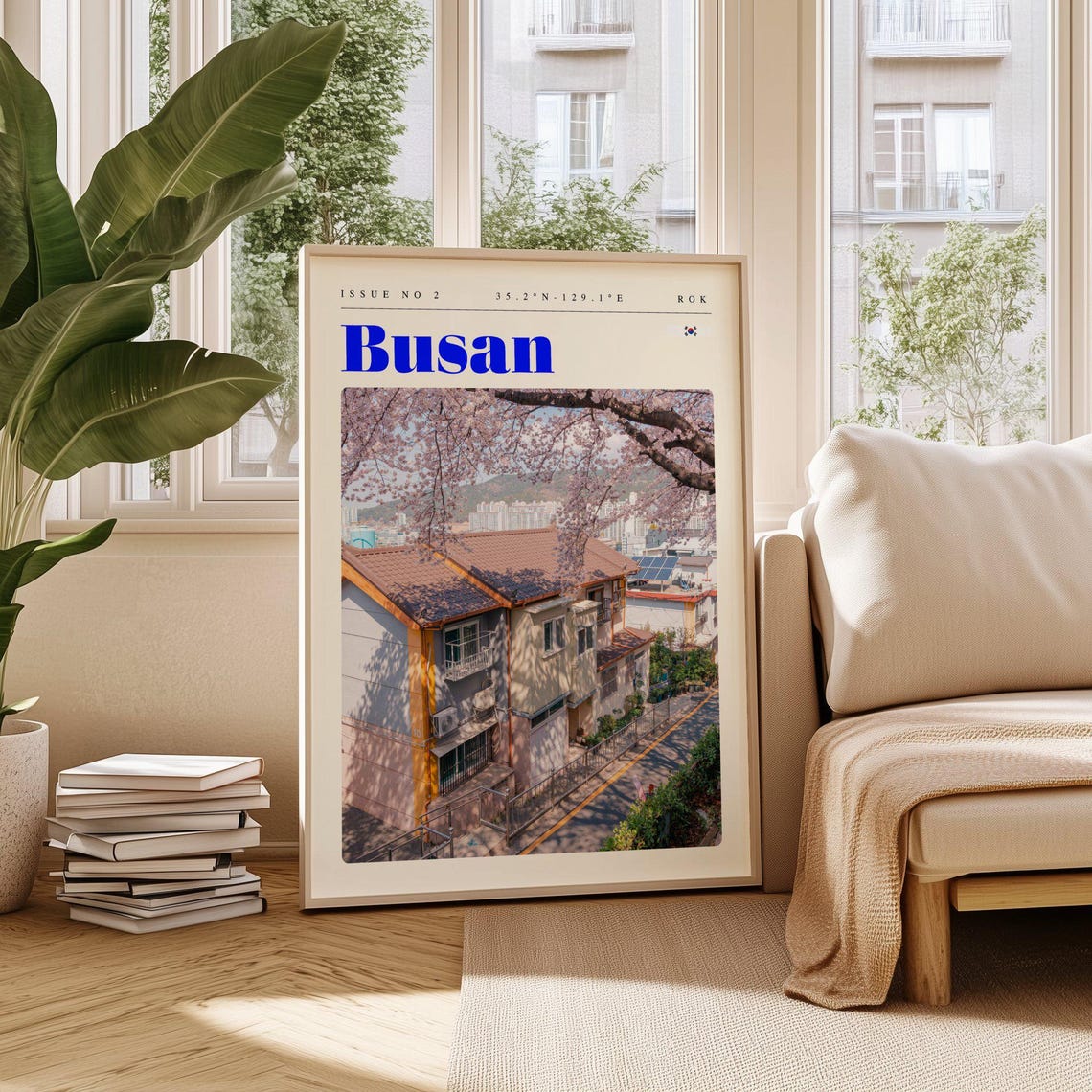 Busan Cherry Blossoms Street Scene ROK Issue 2 Retro Travel Poster