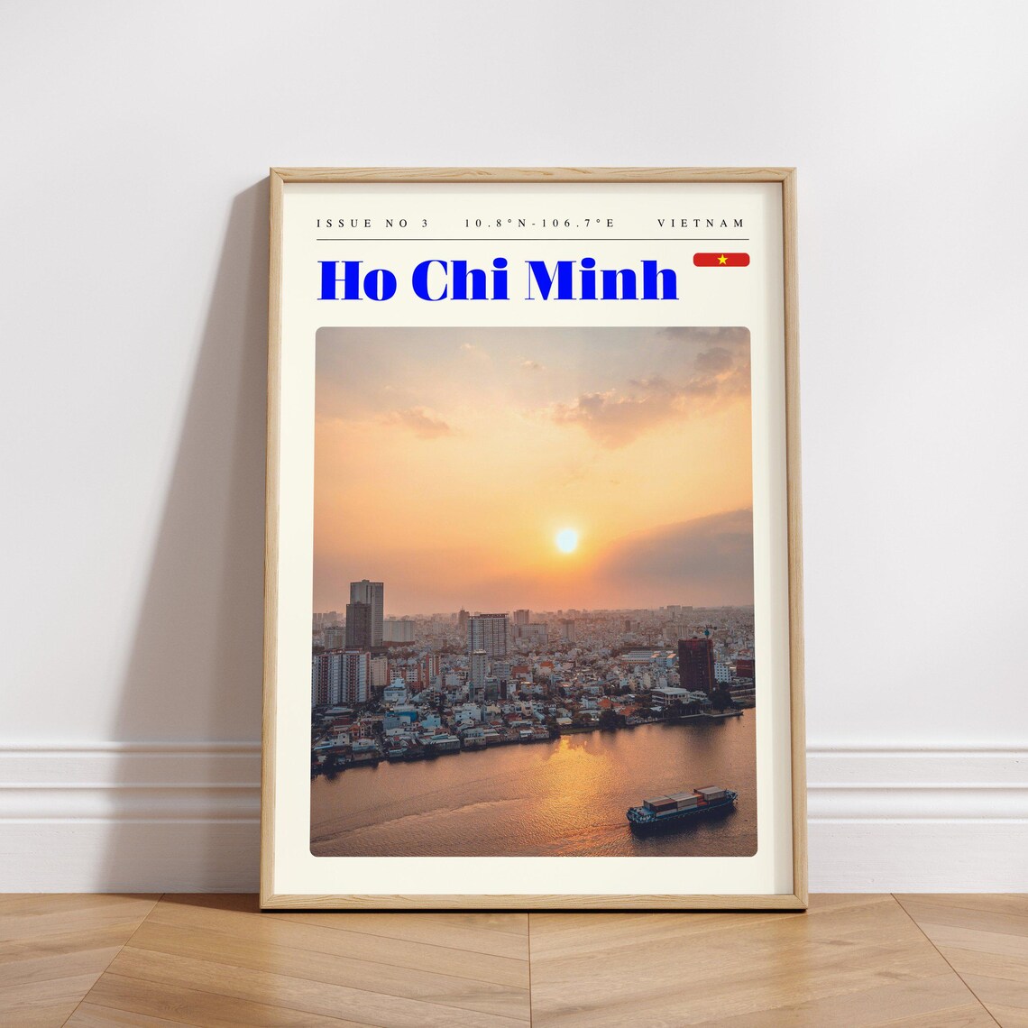 Ho Chi Minh Vietnam River Sunset Golden Hour Cargo Boat Poster - Image 3