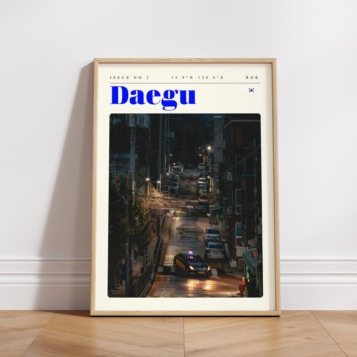 Daegu South Korea Night Street Neon Lights Rainy Road Travel Poster - Image 3
