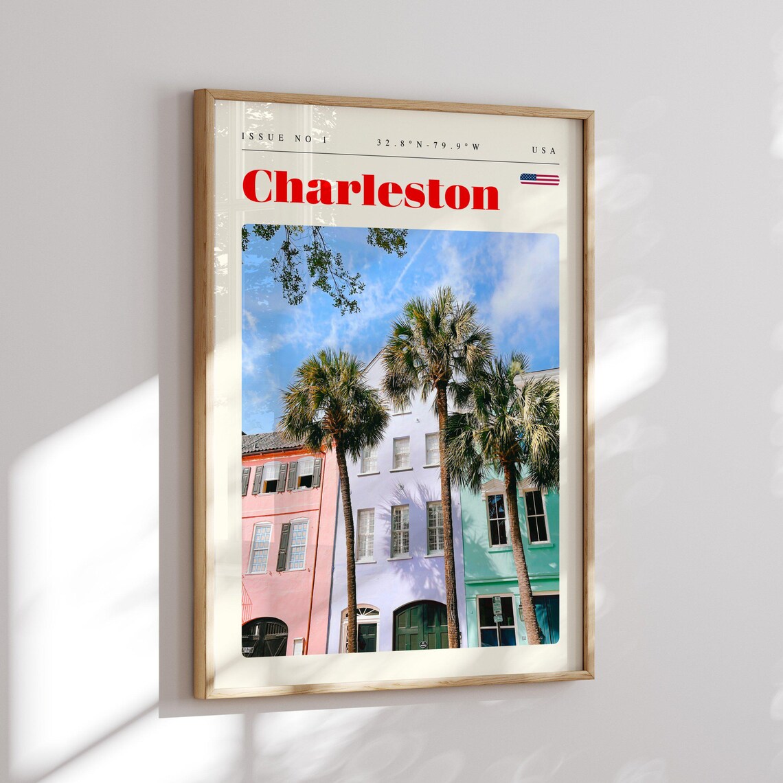Charleston Rainbow Row Palms Pastel Houses Retro Travel Poster - Image 2