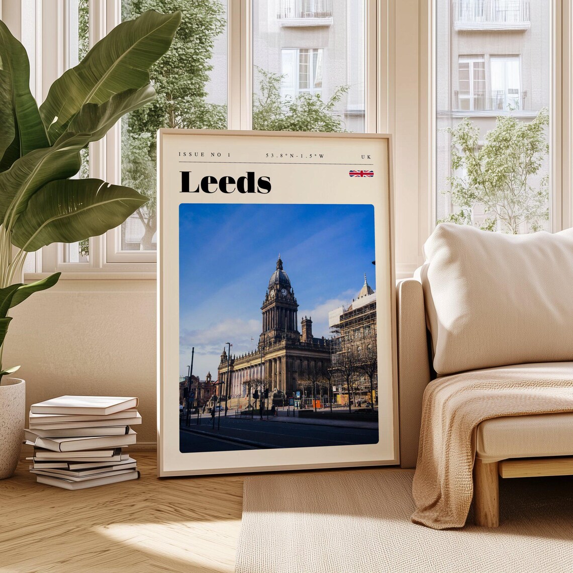Leeds UK Grand Town Hall Clock Tower City Center Travel Poster