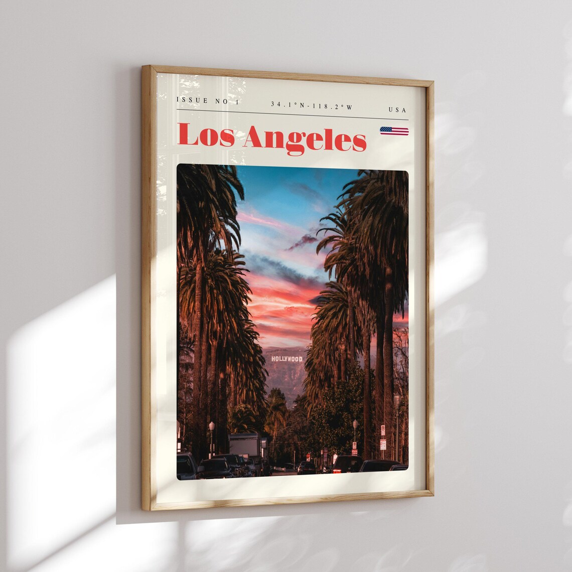 Los Angeles Hollywood Sign Sunset Palm Street Modern Travel Poster - Image 2
