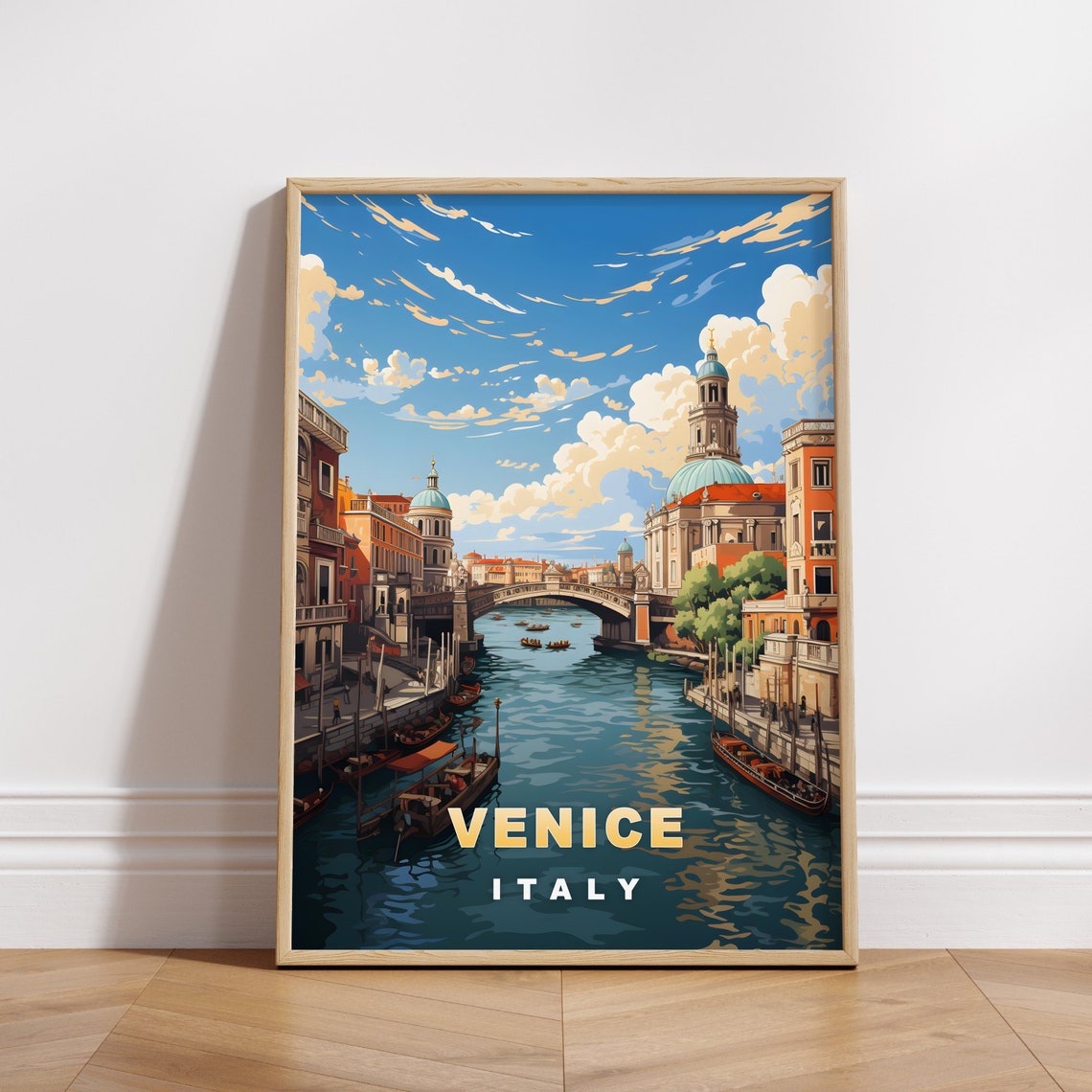 Venice Italy Arched Bridge Gondola Canal Vintage Travel Poster