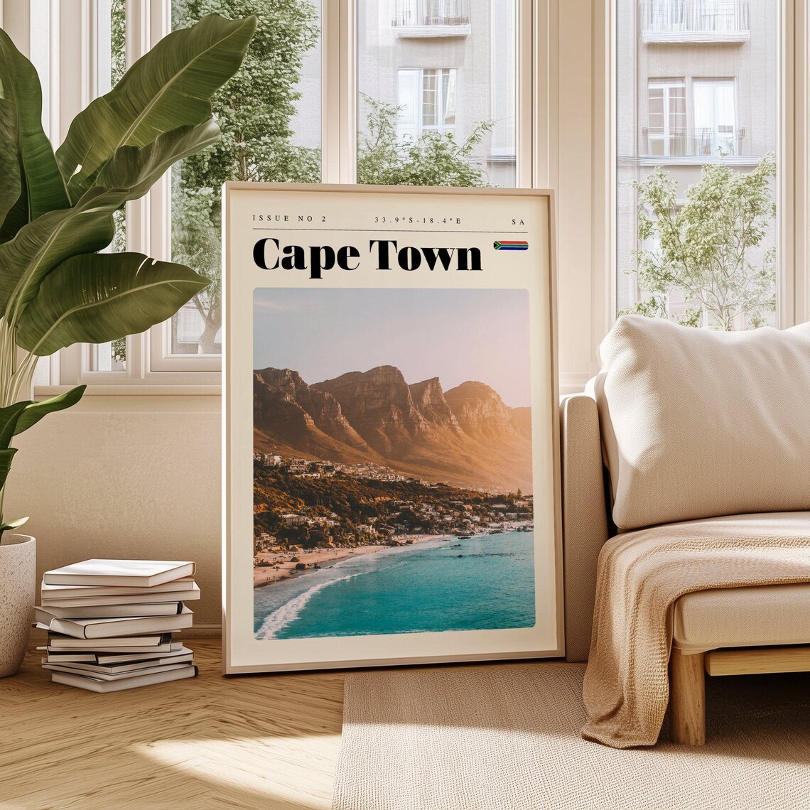 Cape Town South Africa Mountain Coastline Turquoise Sea Travel Poster