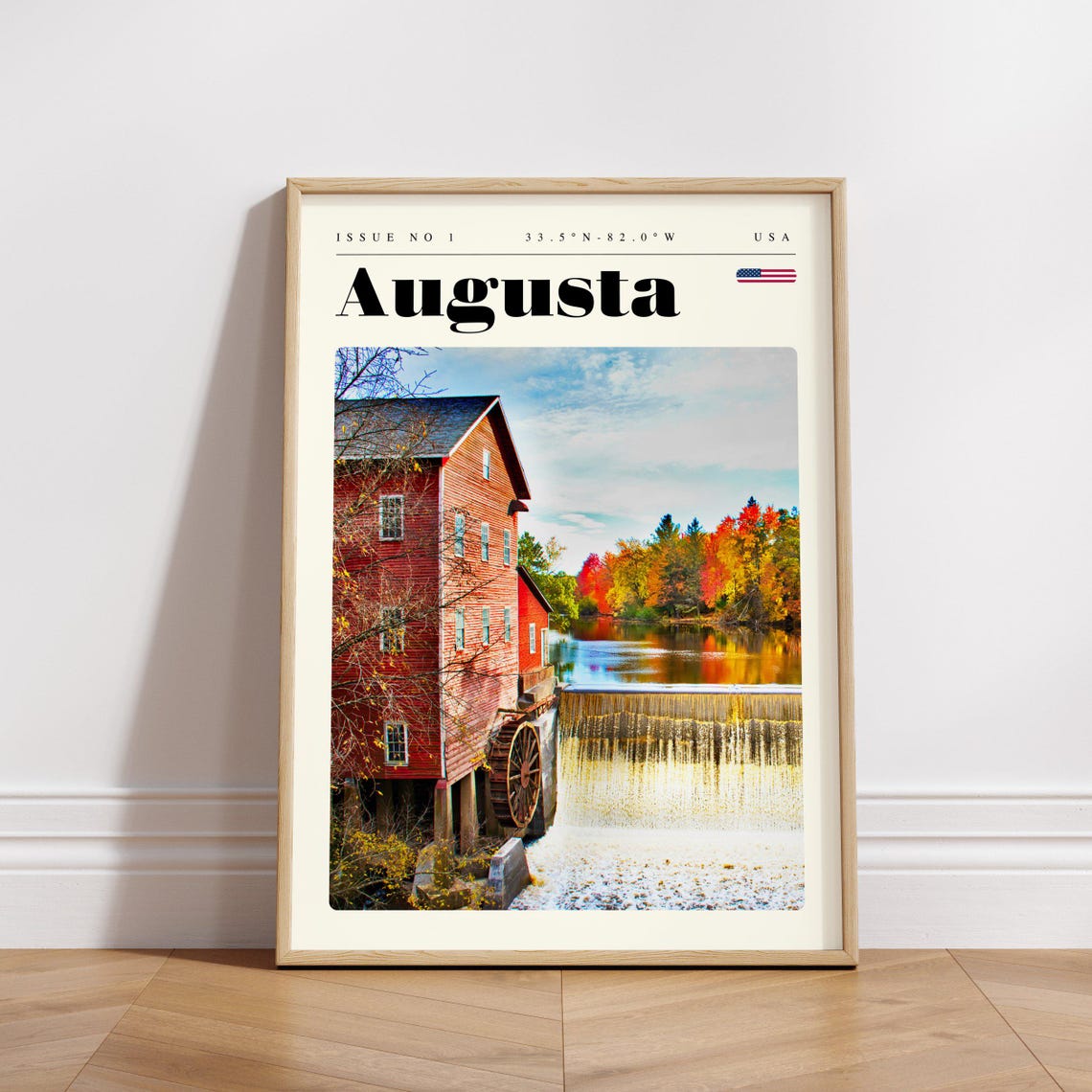 Augusta USA Historic Red Mill Waterfall Golden Autumn Poster - Image 3