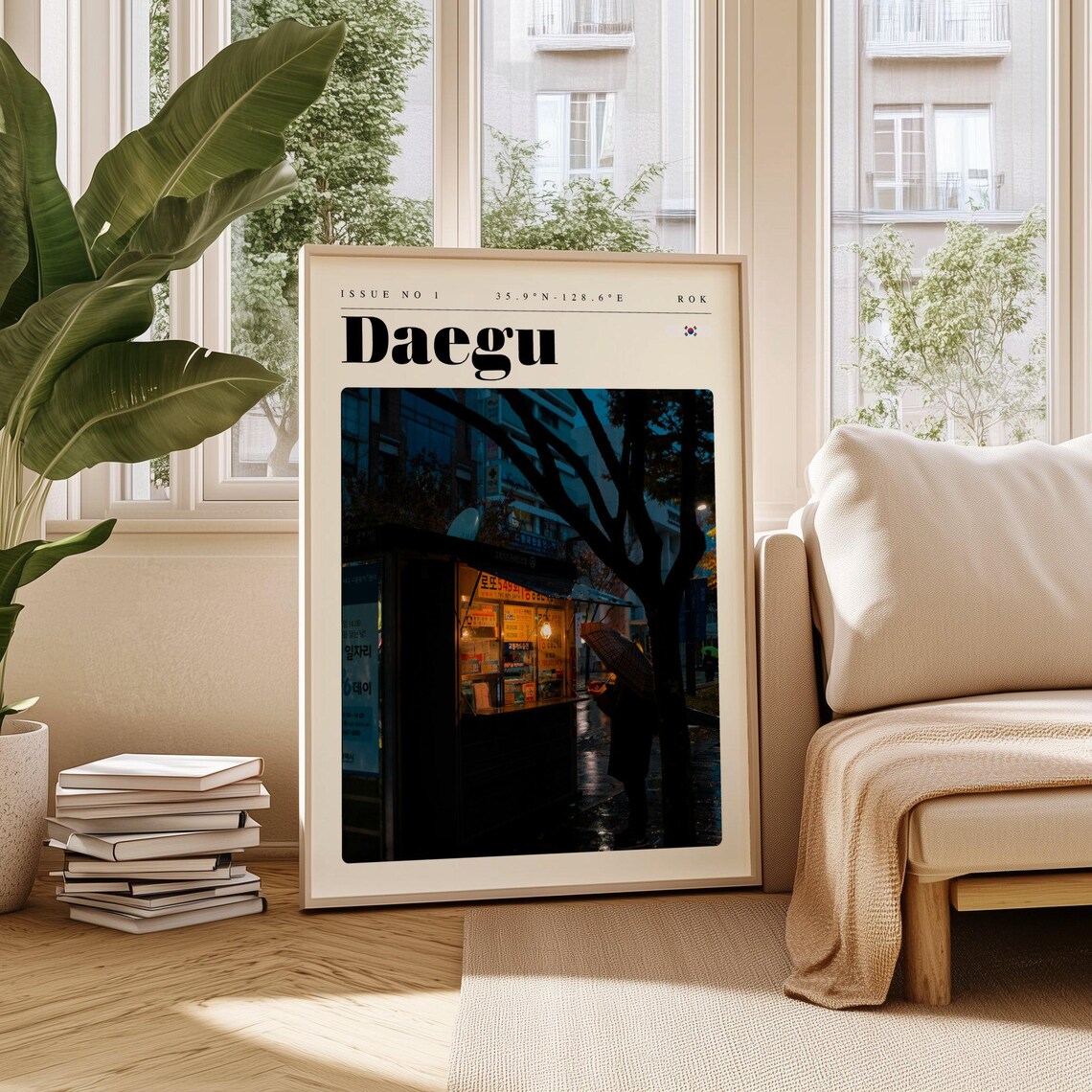 Daegu South Korea Night Street Food Stall Neon Scene Travel Poster