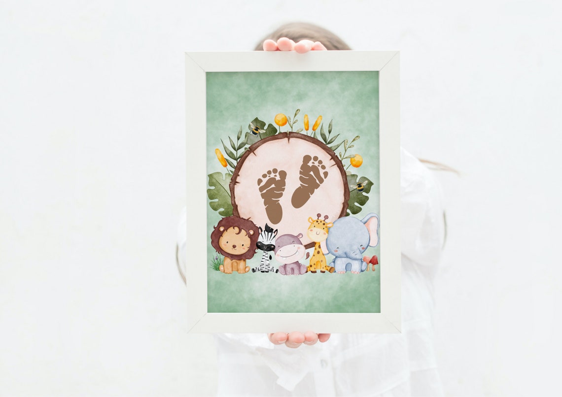 Safari Animals Wood Slice Baby Handprint Nursery Keepsake Poster - Image 2