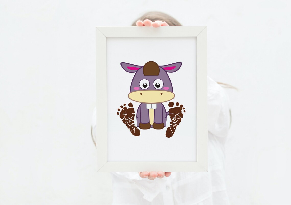 Cute Purple Donkey Baby Footprint Nursery Keepsake Art Poster - Image 2
