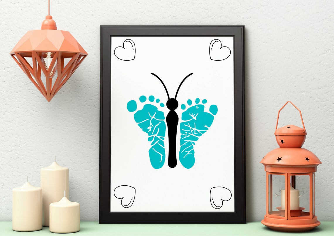 Pink Baby Footprint Butterfly Newborn Nursery Wall Art Keepsake - Image 4