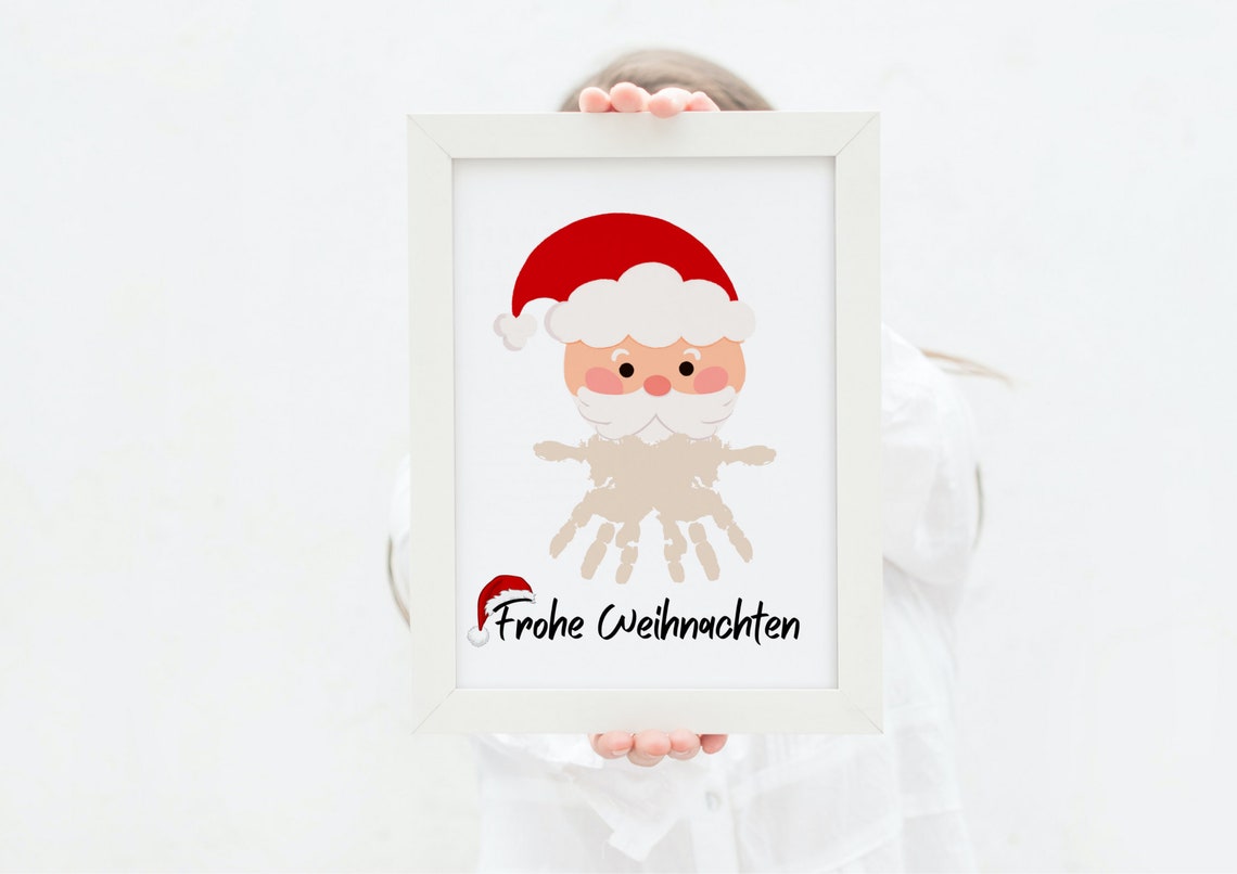 Frohe Weihnachten Santa Claus Handprint Beard Christmas Poster - Image 2