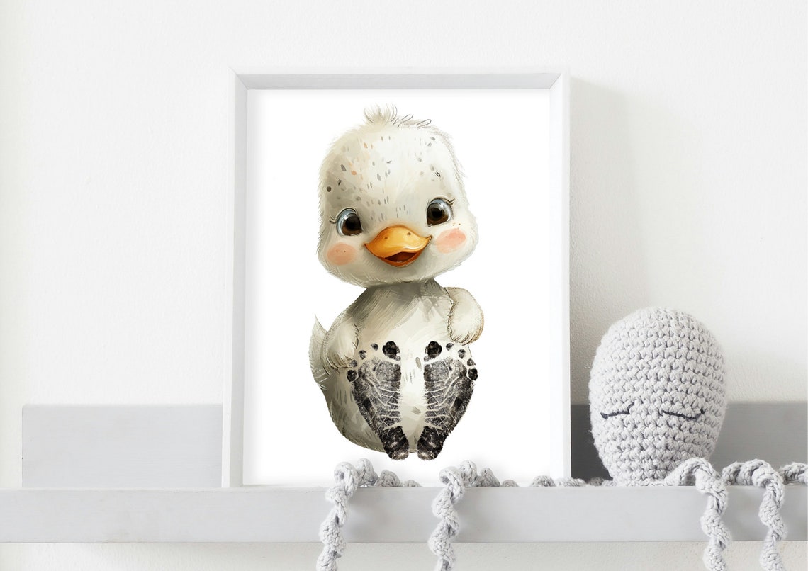 Fluffy White Duckling Baby Footprint Nursery Keepsake Poster - Image 3