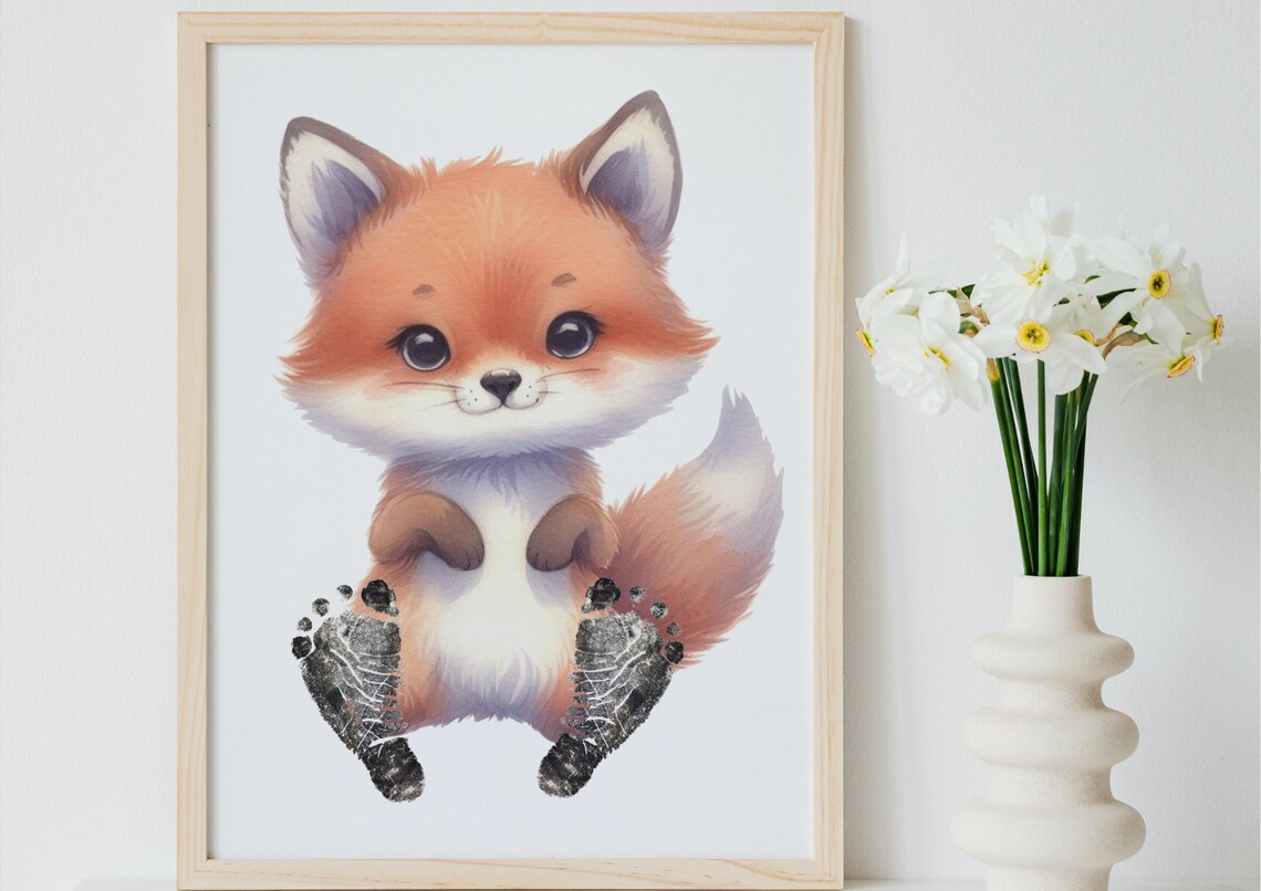 Baby Footprint Fox Footprints Nursery Art Print - Image 3