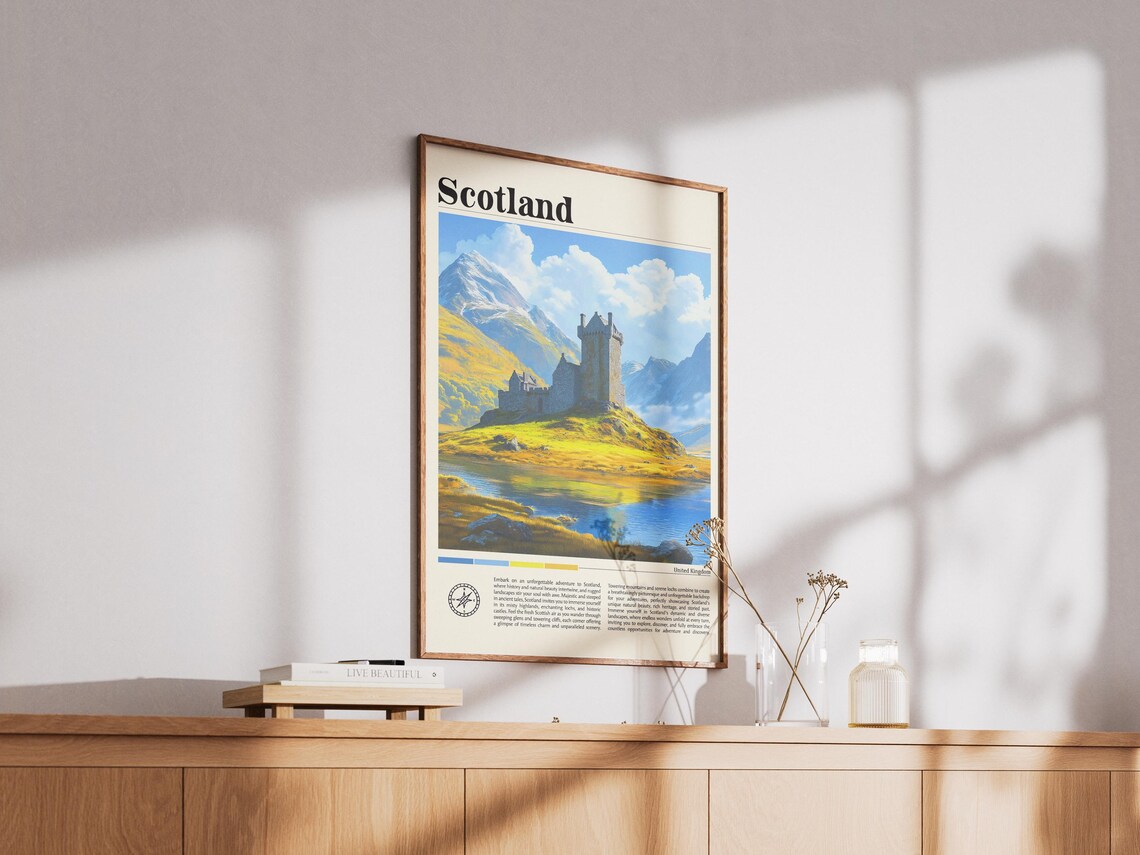 Scotland Highland Castle on Misty Mountain Loch Vintage Travel Poster - Image 3