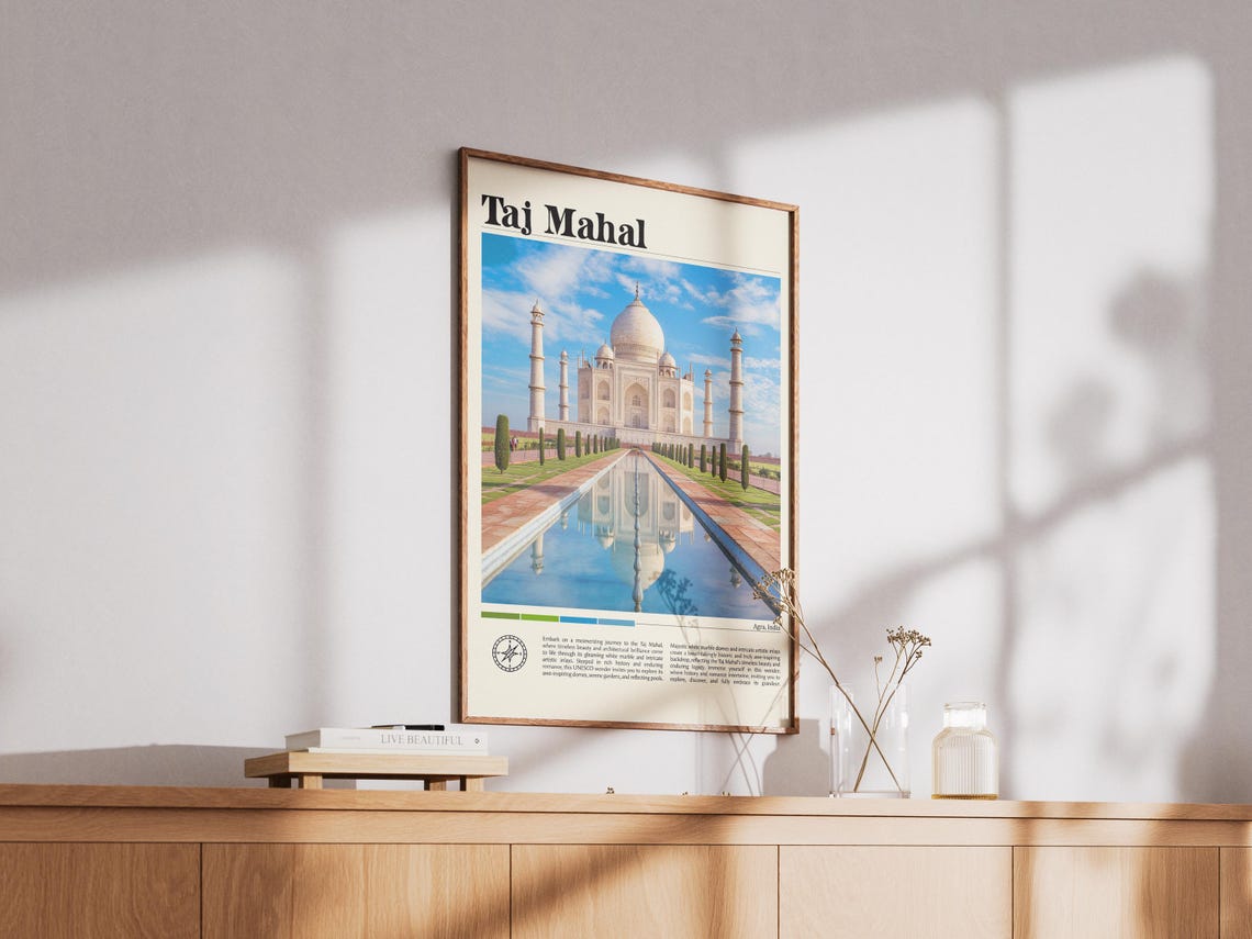 Taj Mahal Agra India White Marble Reflection Pool Wonder Travel Poster - Image 3