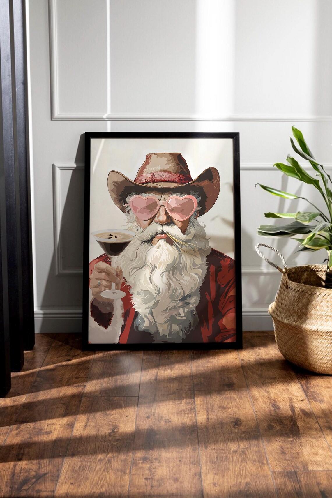 Cool Cowboy Santa with Espresso Martini Funny Holiday Party Poster - Image 2