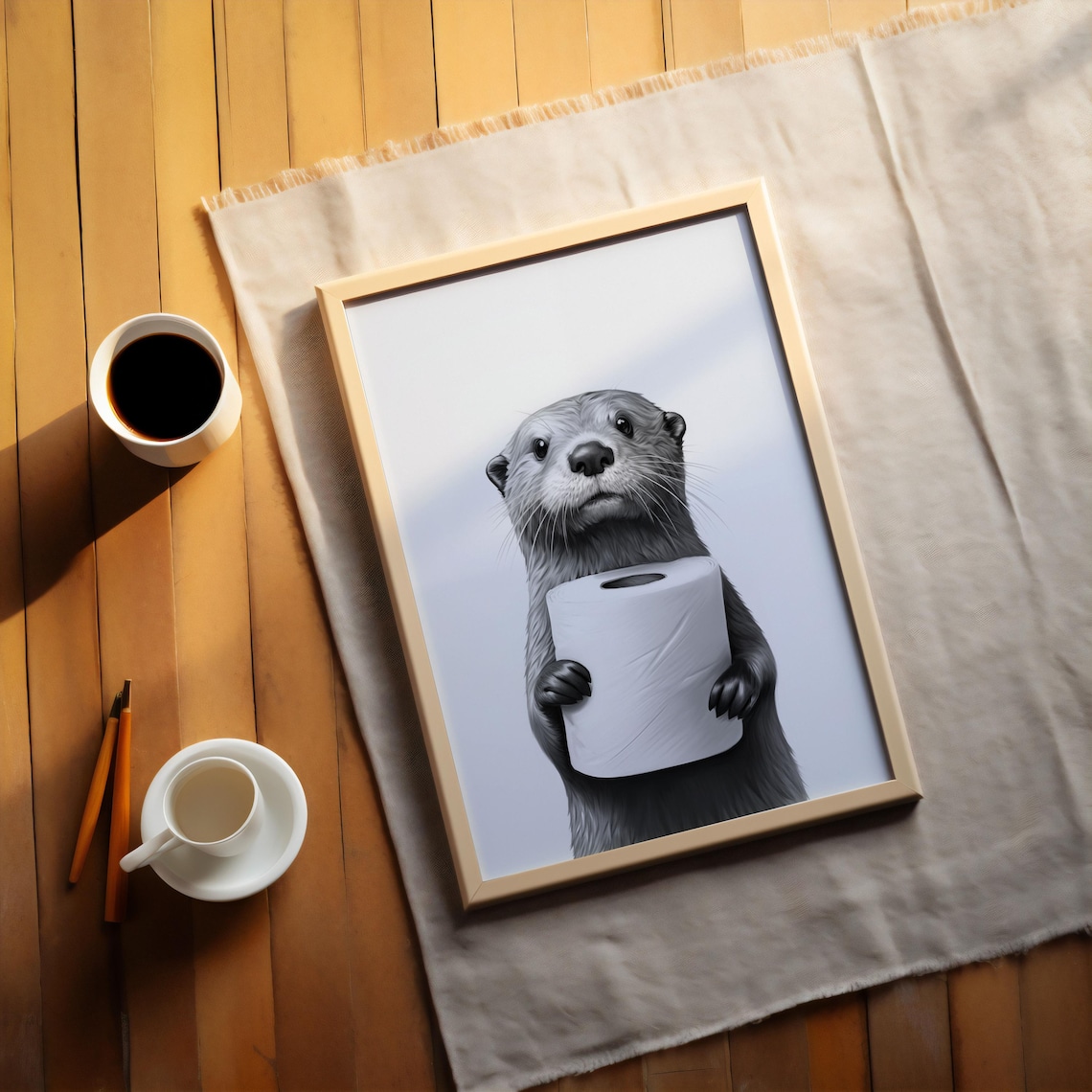 Otter Bathroom Poster, Black and White Animal Art Print - Image 2