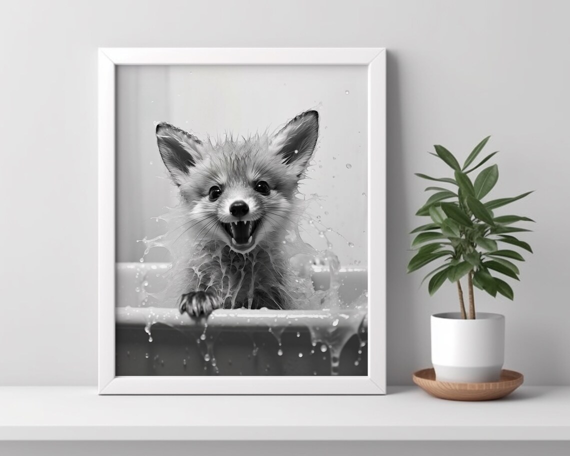 Fox Poster, Black And White Bathroom Art Print - Image 2