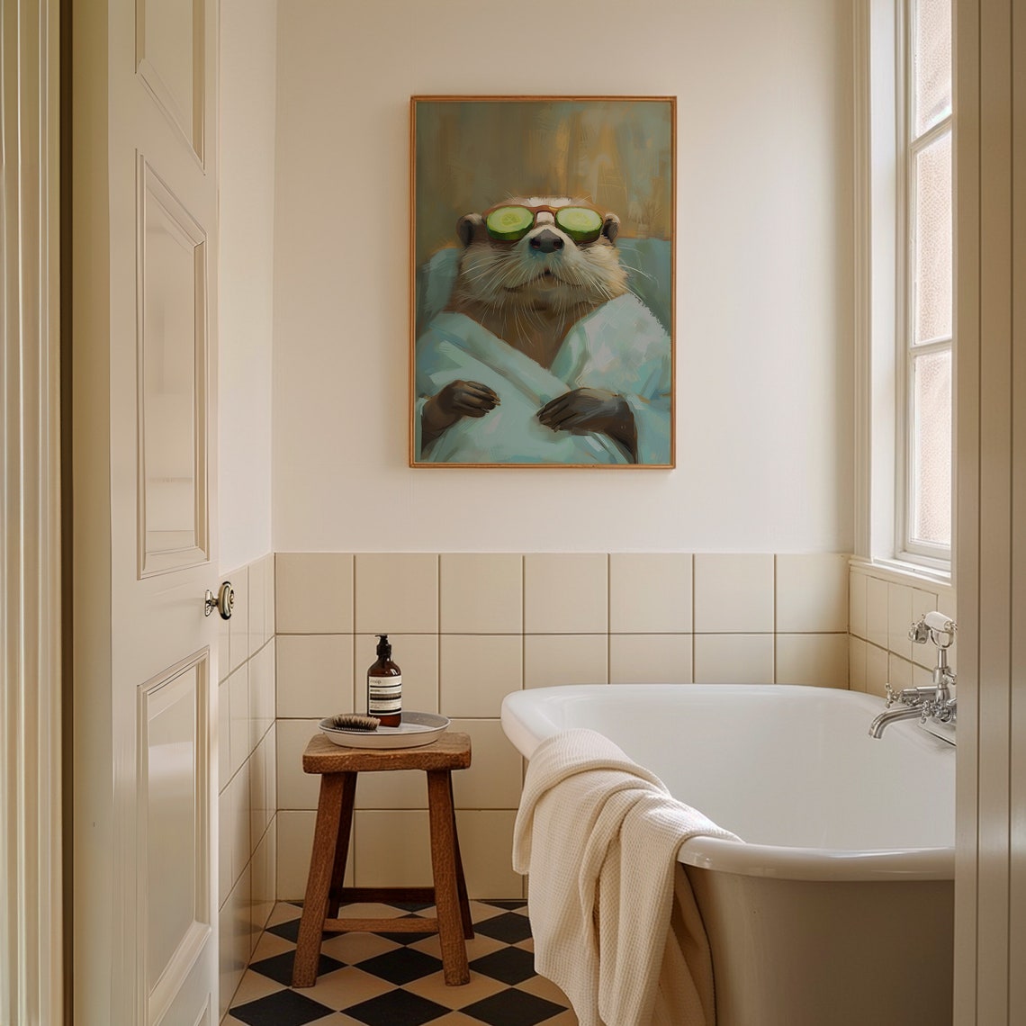 Relaxing Otter Spa Day Cucumber Eyes Painted Bathrobe Wall Poster - Image 3