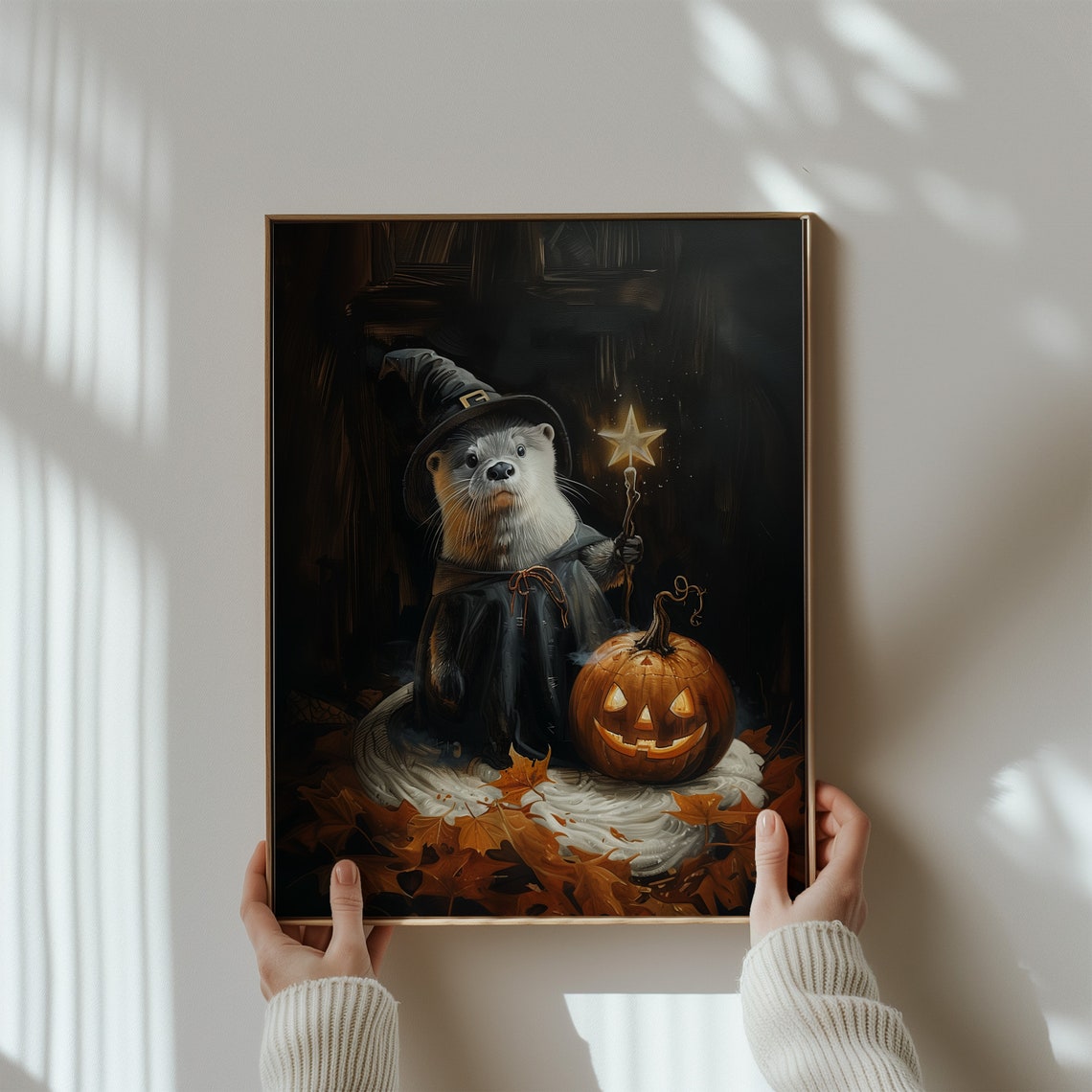 Cute Otter Wizard with Jack O Lantern Pumpkin Halloween Poster - Image 2