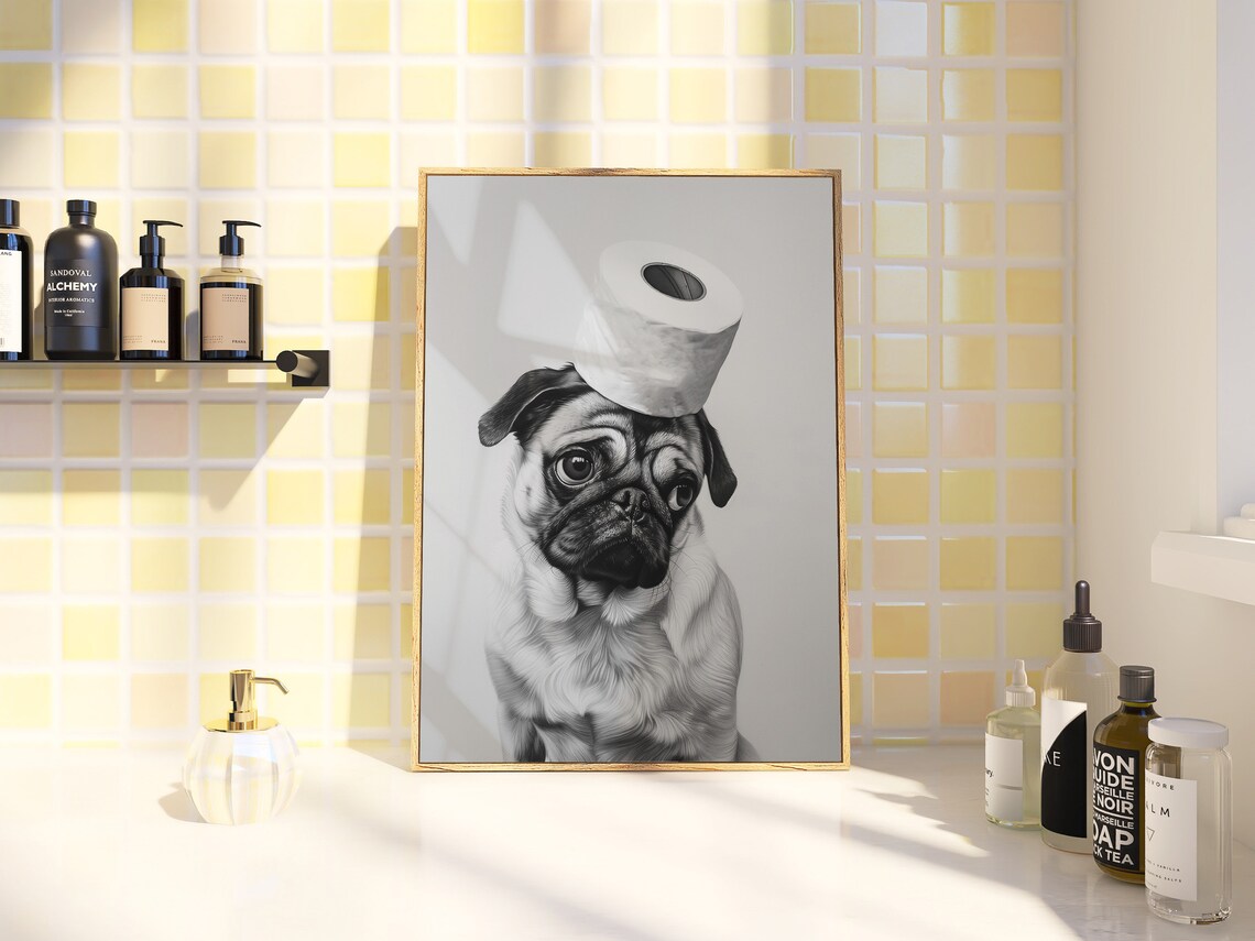 Pug Bathroom Wall Decor, Animal Art Print - Image 2