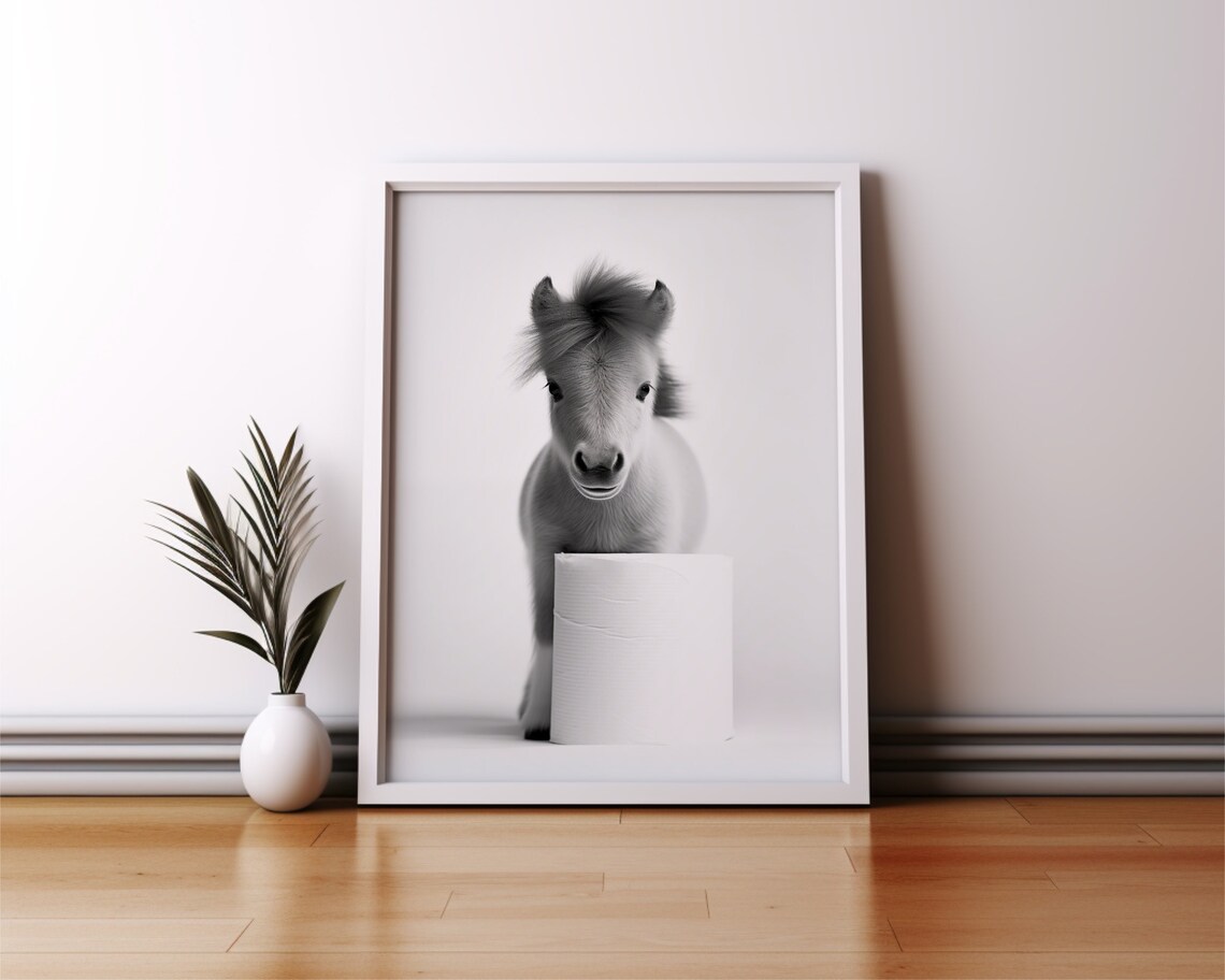 Baby Horse Foal Toilet Paper Roll Funny Black White Photo Poster - Image 2
