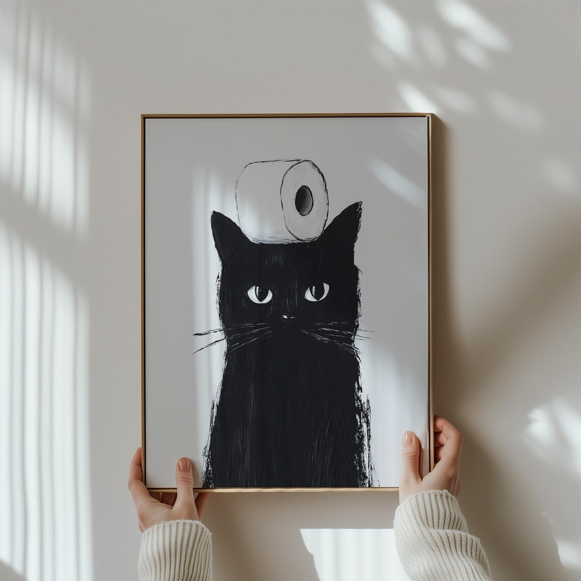 Black Cat Funny Bathroom Cat Poster, Cat Print - Image 3