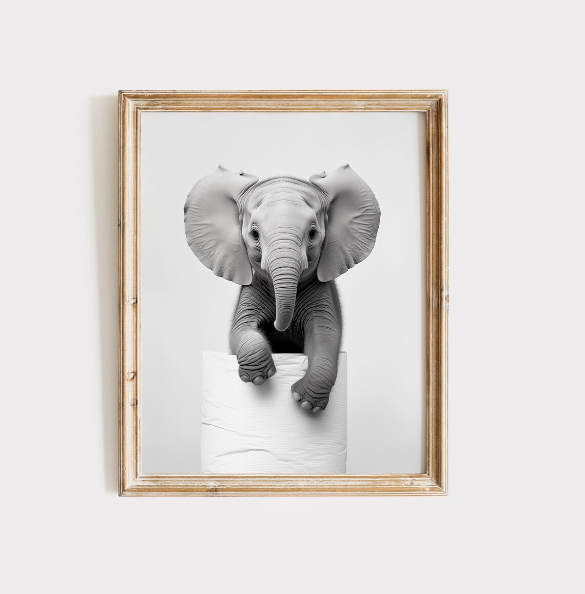 Elephant Animal Bathroom Art Print, Black And White
