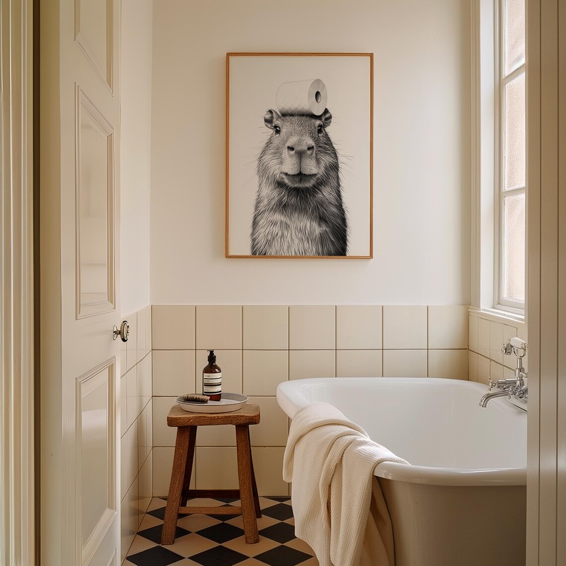 Capybara Animal Bathroom Poster, Black and White Art Print - Image 3