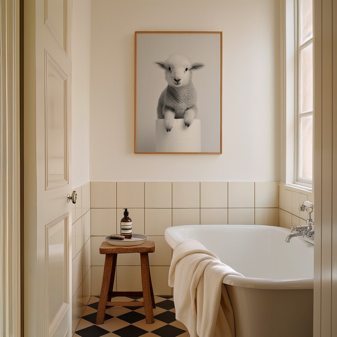 Black And White Lamb Toilet Paper Roll Funny Bathroom Poster - Image 2