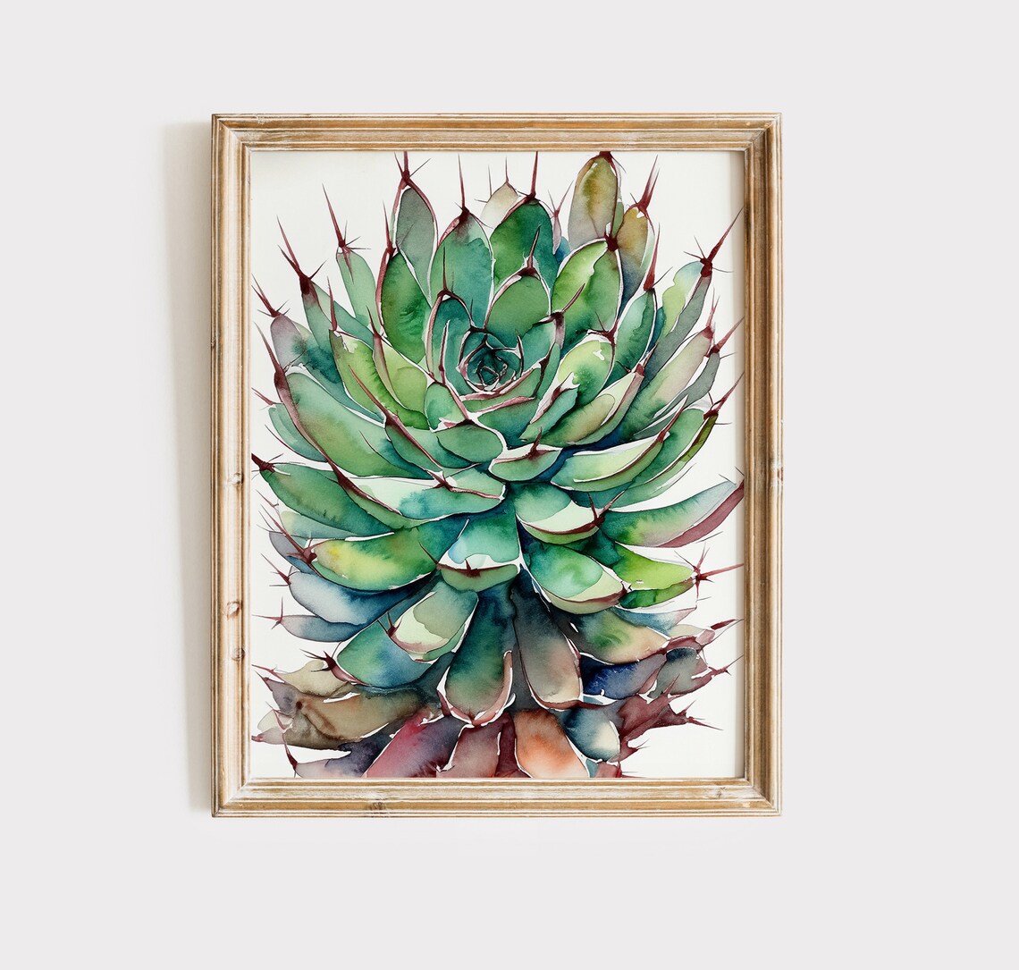 Agave Succulent Watercolor Green Botanical Vivid Plant Study Poster