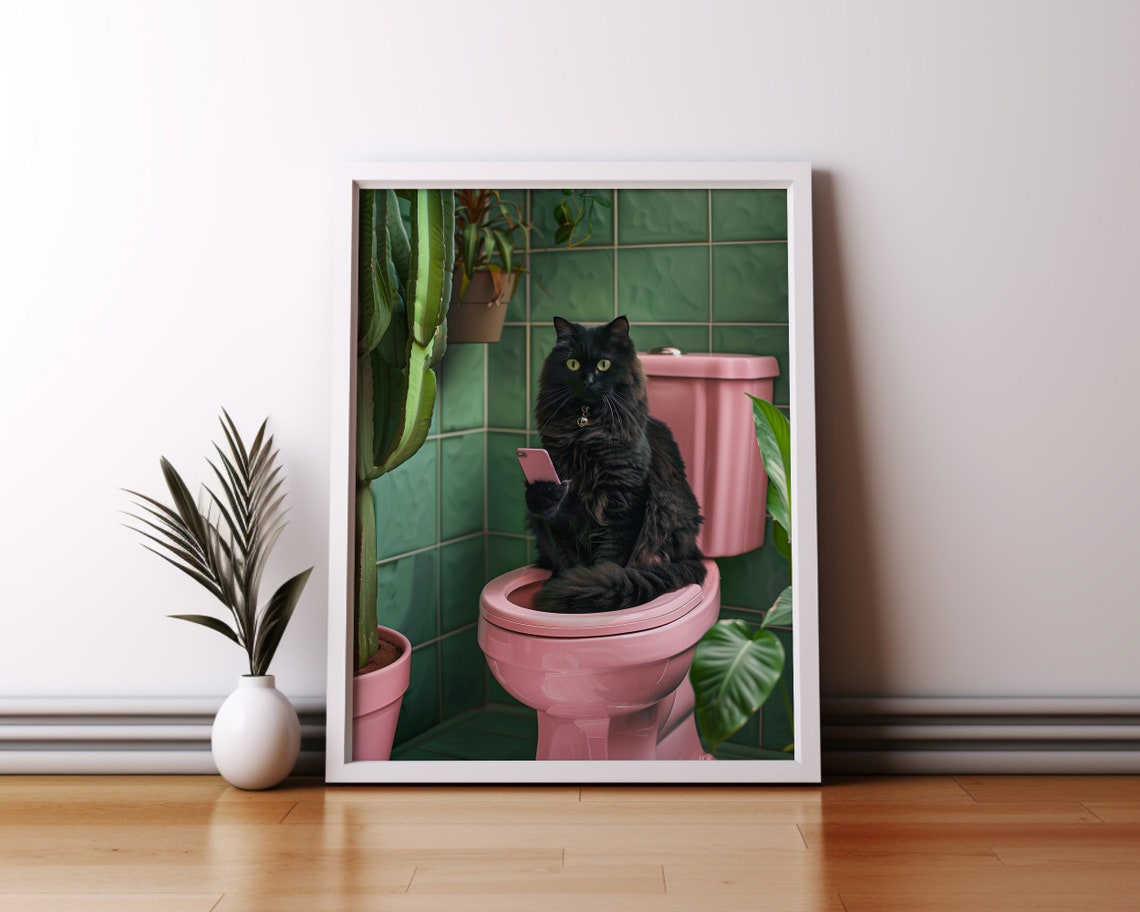 Black Cat Painting Black Cats Bathroom Decor Wall Art For Bathroom Funny Art Home Decor Funny Wall Art - Image 2