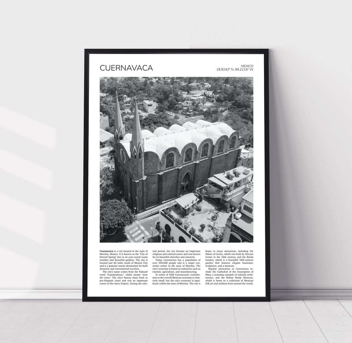 Cuernavaca Calvary Church Aerial View Mexico Black and White Poster