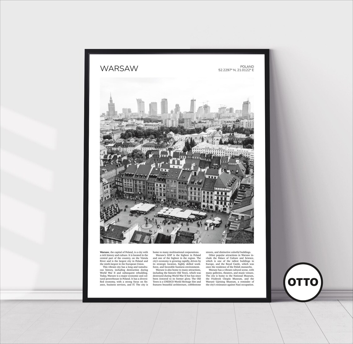 Warsaw Aerial Cityscape, Old Town Travel Poster