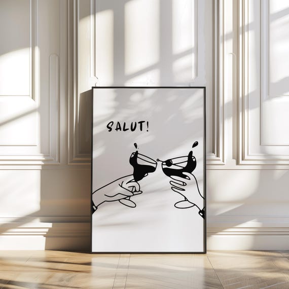Salut Bar Cart Art Minimalist Bar Art Print Black And White Art Bar Art Prints Vintage Retro Bar Print Wall Art Drinks Line Art