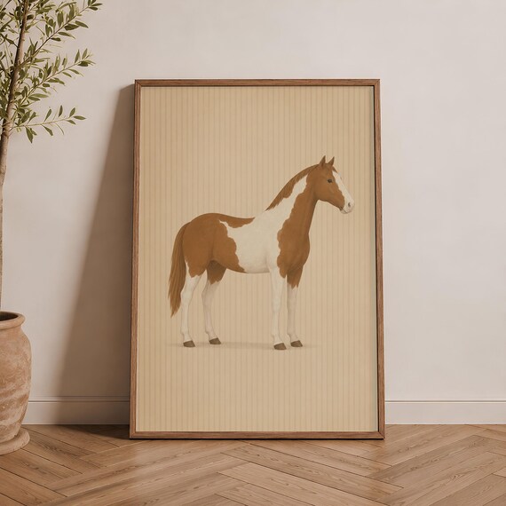 Minimalist Horse Poster Scandinavian Farmhouse Pinto Brown White