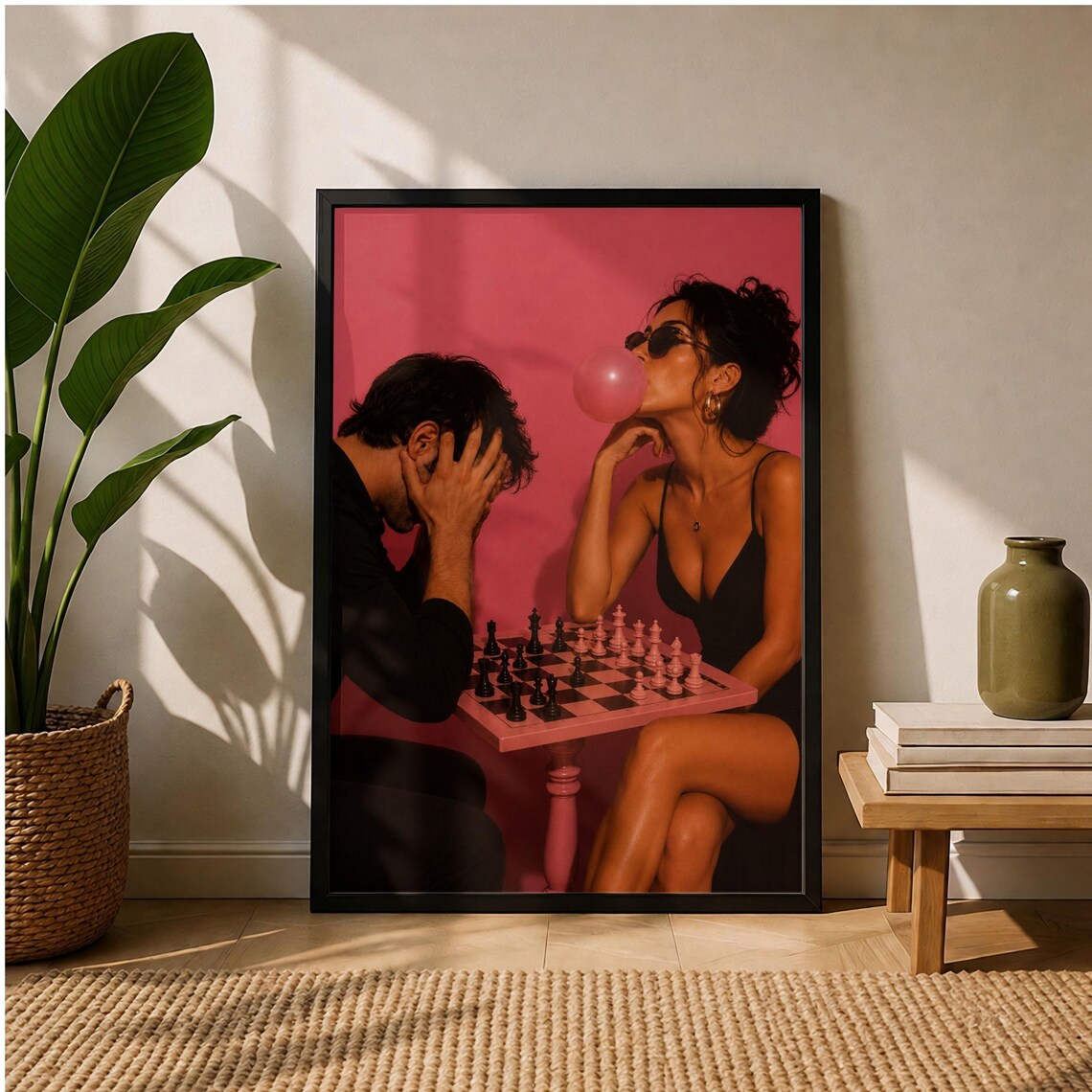 Pink Chess Editorial Fashion, Contemporary Couple Strategy