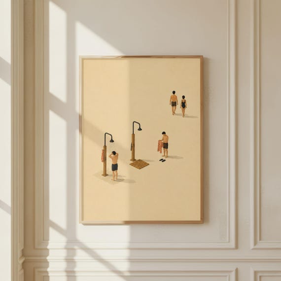 Minimalist Beach Shower Print Modern Summer Wall Art Coastal Vacation Poster Contemporary Seaside Decor