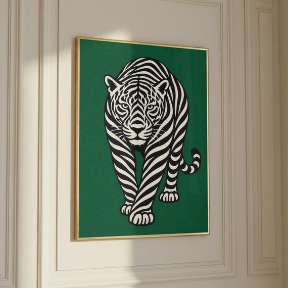 Bold Tiger Pop Art Poster Emerald Green Jungle Wall Modern Graphic Animal Print