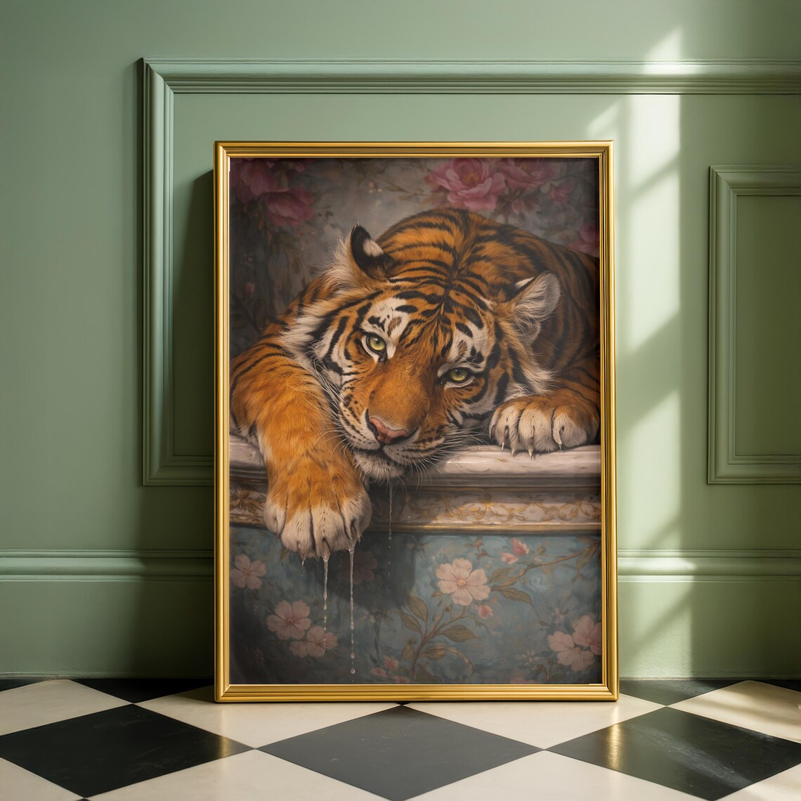 Elegant Tiger Poster Vintage Oil Painting Moody Animal Wall Decor