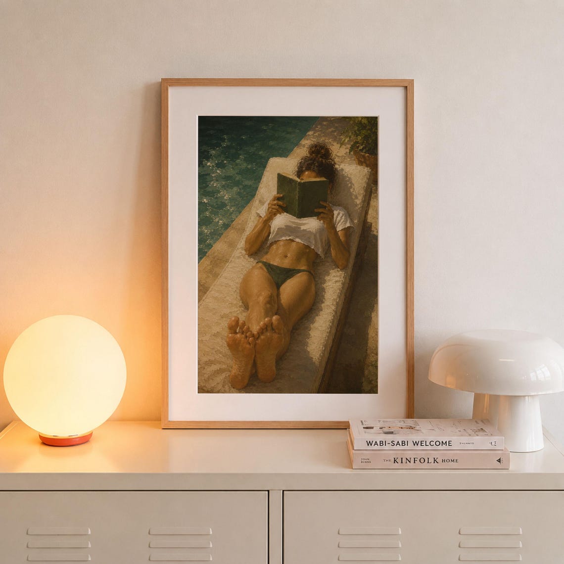 Woman Reading Poolside Summer Book Lover Warm Sunlit Pool Poster