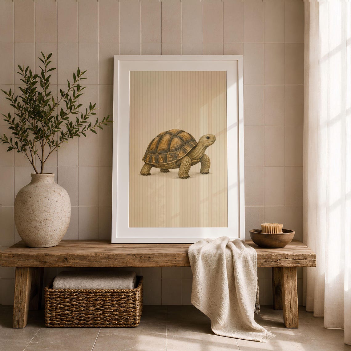 Minimalist Tortoise Neutral Nursery Scandinavian Animal Art Poster