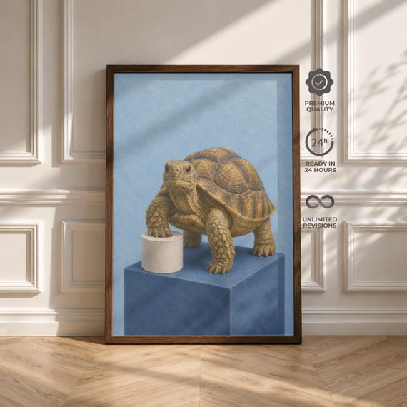 Funny Tortoise Bathroom Wall Art, Vintage Poster