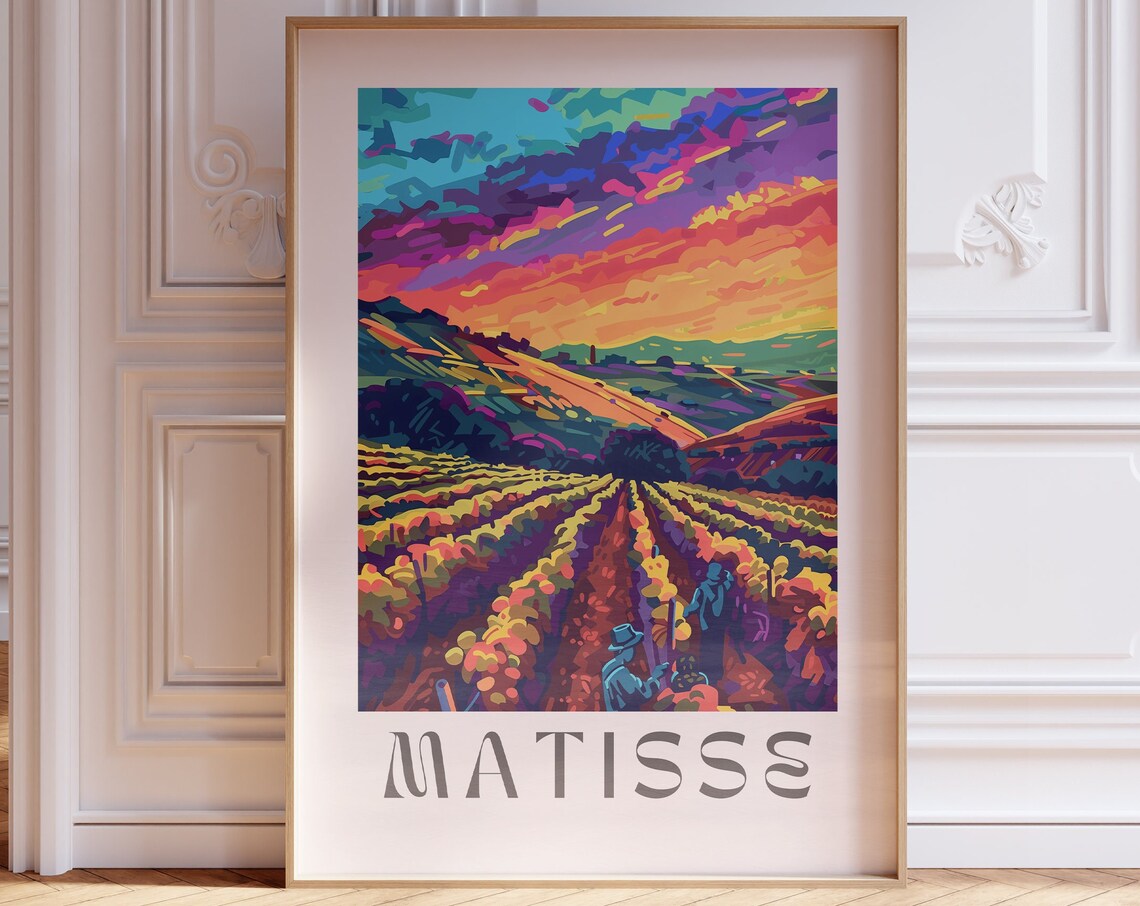 Matisse Inspired Colorful Vineyard Harvest Sunset Landscape Poster